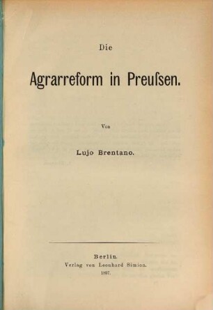 Die Agrarreform in Preußen