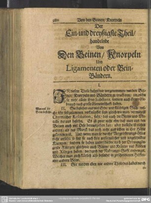Der Ein- und dreyßigste Theil, handelnde von Den Beinen, Knorpeln und Ligamenten oder Bein-Bändern