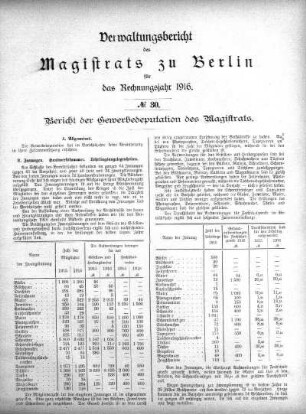 No. 30. Bericht der Gewerbedeputation des Magistrats