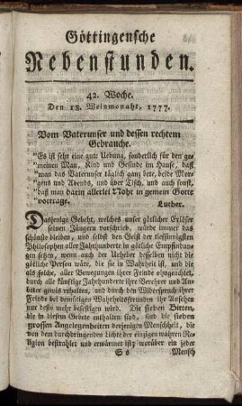 42. Woche. Den 18. Weinmonaht, 1777