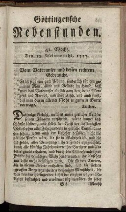 42. Woche. Den 18. Weinmonaht, 1777