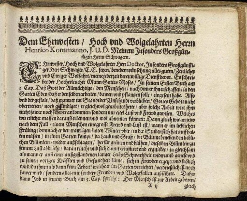 Dem Ehrnvesten/ Hoch und Wolgelahrten Herrn Henrico Kornmanno [...