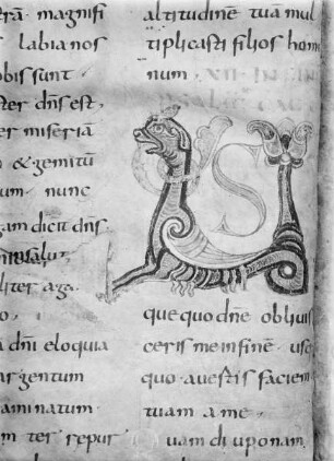 Psalter von Corbie — Initiale U aus Psalm 12, oben auf der Seite, Folio 1verso