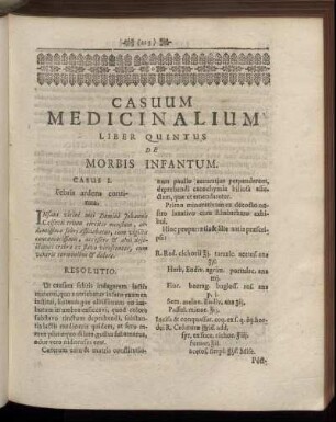 Casuum Medicinalium Liber Quintus De Morbis Infantum.