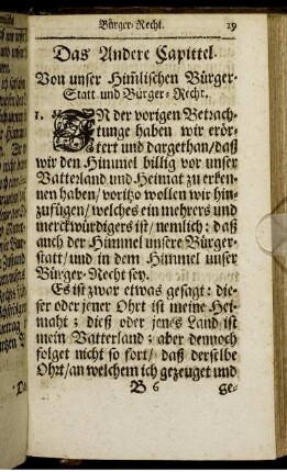 Das Andere Capittel. Von unser Him[m]lischen Bürger-Statt und Bürger-Recht