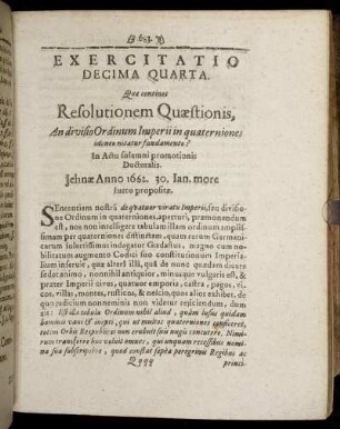 Exercitatio Decima Quarta. [...] Resolutionem Quæstionis [...]