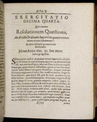 Exercitatio Decima Quarta. [...] Resolutionem Quæstionis [...]