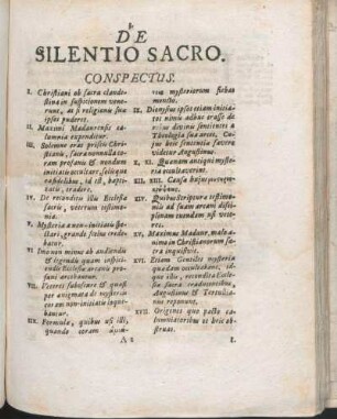 De Silentio Sacro. Conspectus.