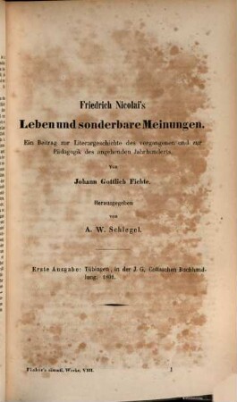 Johann Gottlieb Fichte's sämmtliche Werke. 8, Abt. 3 Populärphilosophische Schriften ; 3 : Vermischte Schriften und Aufsätze