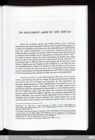 Un Document Akhi Du XIIIe Siècle