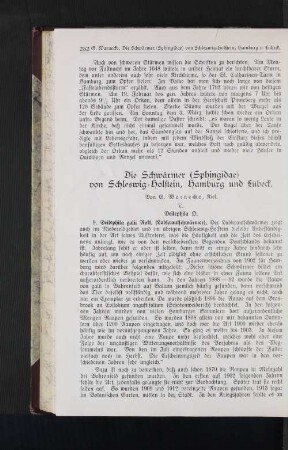 Die Schwärmer (Sphingidae) von Schleswig-Holstein, Hamburg und Lübeck