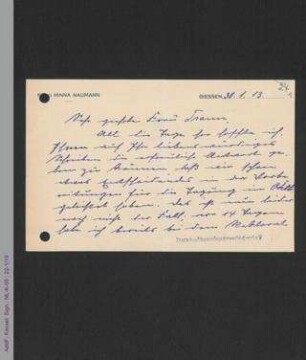 Briefkarte von Minna Naumann an Helene Lange