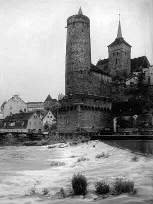 Bautzen, Blick über die Spree auf die Alte Wasserkunst
