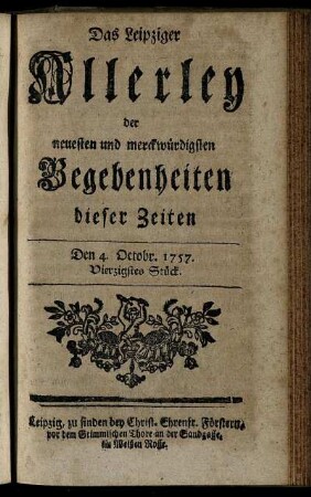 Den 4. Octobr. 1757. Vierzigstes Stück.