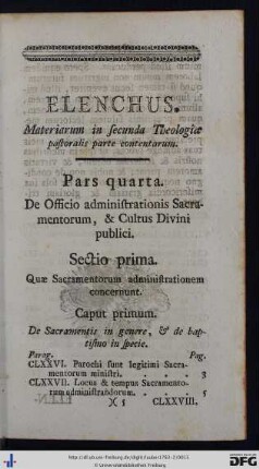 Elenchus Materiarum in secunda Theologiae pastoralis parte contentarum.