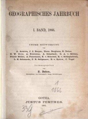 Geographisches Jahrbuch. 1. 1866