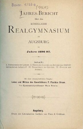 Jahresbericht. 1896/97