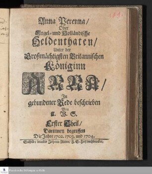 Erster Theil: Darinnen begriffen die Jahre 1702. 1703. und 1704.