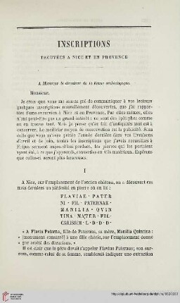 N.S. 5.1862: Inscriptions trouvées à Nice et en Provence