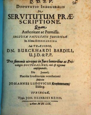 Disp. inaug. de servitutum praescriptione