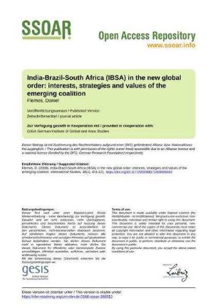 India-Brazil-South Africa (IBSA) in the new global order: interests, strategies and values of the emerging coalition