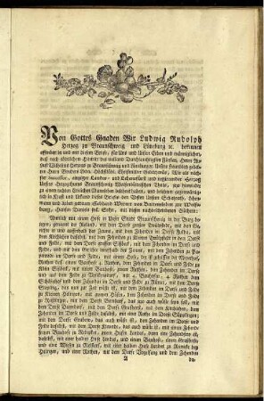 Von Gottes Gnaden wir Ludwig Rudolph Herzog zu Braunschweig und Lüneburg ...