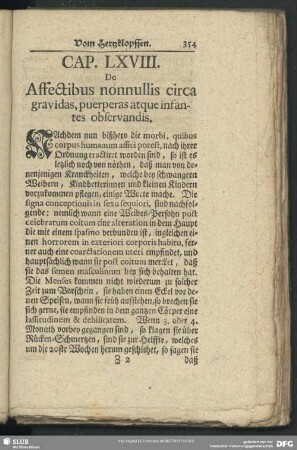 Cap. LXVIII. De Affectibus nonnullus circa gravidas, puerperas atque infantes observandes