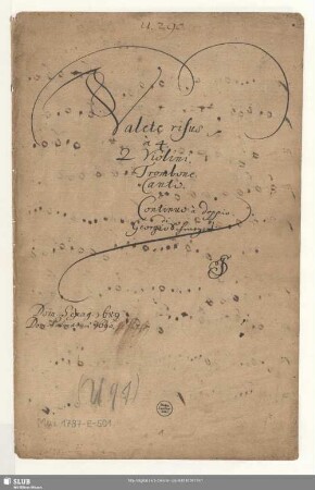 Valete risus valete cantus - Mus.1787-E-501 : S, vl (2), trb, bc
