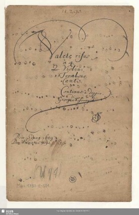 Valete risus valete cantus - Mus.1787-E-501 : S, vl (2), trb, bc