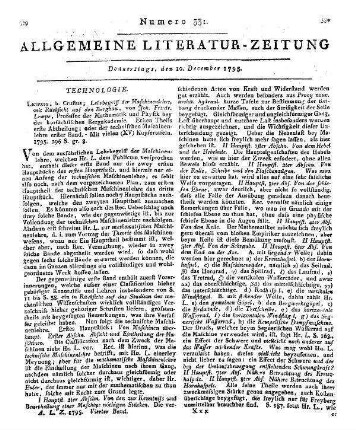 Lempe, J. F.: Lehrbegriff der Maschinenlehre. T. 1, Abt. 1. Mit Rücksicht auf den Bergbau. Leipzig: Crusius 1795