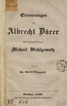 Erinnerungen an Albrecht Dürer und seinen Lehrer Michael Wohlgemuth