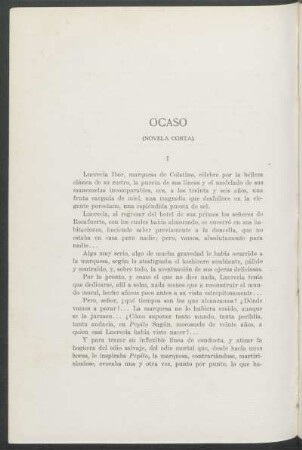 Ocaso : (Novela corta)
