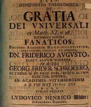Disquisitio theol. de gratia Dei universali, ex Matth. XI,28 ...