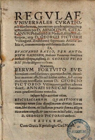 Regulae universales curationis morborum ...