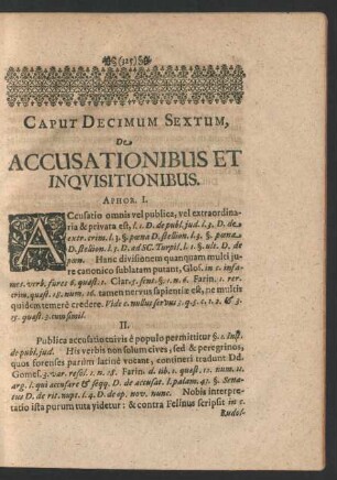 Caput Decimum Sextum, De Accusationibus Et Inquisitionibus. Aphor. I.