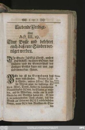 Siebende Predigt, über Act. III, 19. Thut Busse und bekehret euch, daß eure Sünden vertilget werden.