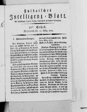 11tes Stück, Ausgabe vom 13. März 1805