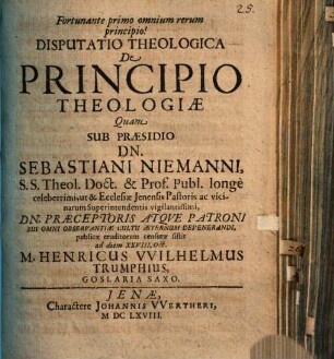 Diss. theol. de principio theologiae