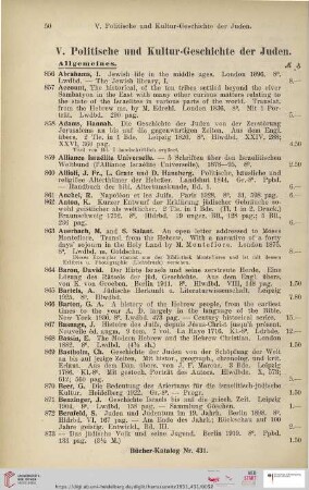 V. Politische und Kultur-Geschichte der Juden (Nr. 856 - 2233)