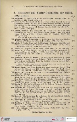 V. Politische und Kultur-Geschichte der Juden (Nr. 856 - 2233)