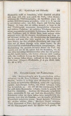 IV. Gynaekologie und Paediatrik.