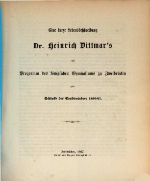 Programm der Kgl. Studienanstalt Zweibrücken : zum Schlusse des Studienjahres .... 1866/67 (1867)