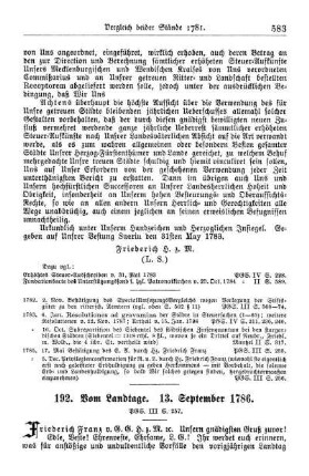 192. Vom Landtage. 13. September 1786.
