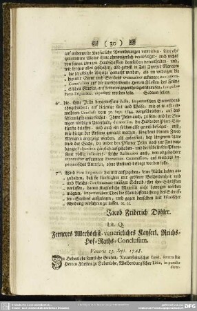 Lit. Q. Ferneres Allerhöchst-venerirliches Kayserl. Reichs-Hof-Raths-Conclusum