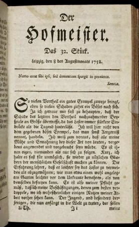 Das 32. Stück. Leipzig, den 8 des Augustmonats 1752.