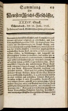 XXXIV. Stuck. Schwabach, den 31. Julii, 1756.