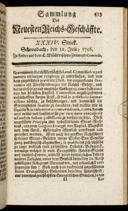 XXXIV. Stuck. Schwabach, den 31. Julii, 1756.