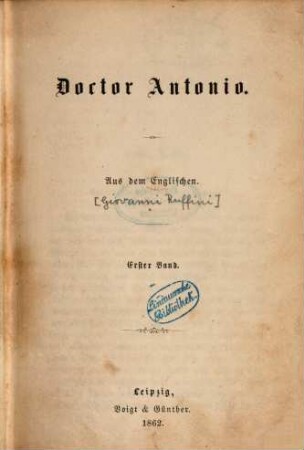 Doctor Antonio, 1. Band