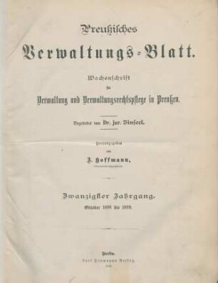 20.1898/99: Preußisches Verwaltungsblatt