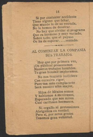 Al comenzar la compañía sus trabajos.
